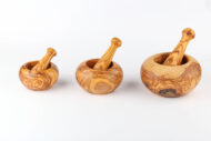 Round olive wood mortar and pestle