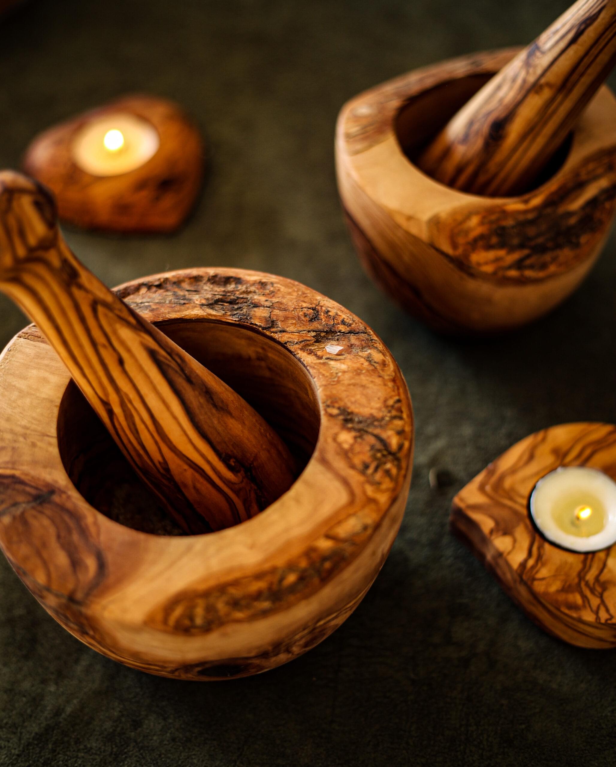 olive wood product -mortar and pestle